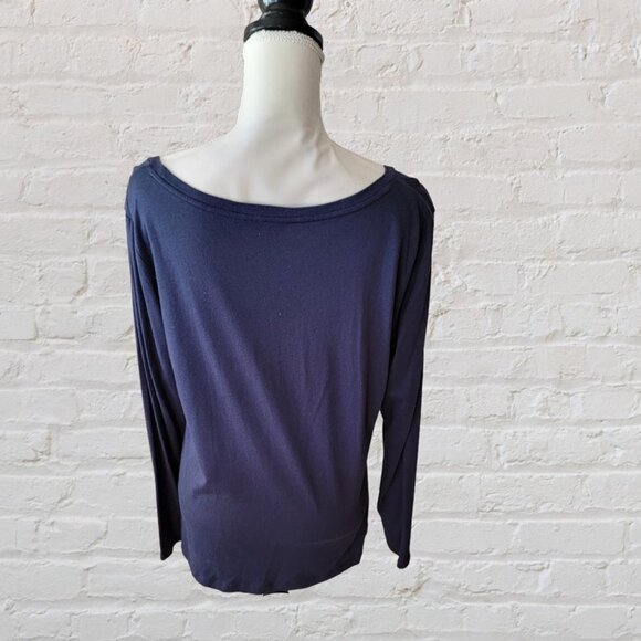 Apt. 9 Navy Blue Long Sleeve Evening Sequined Bodice Top in Size Large - Picture 2 of 4